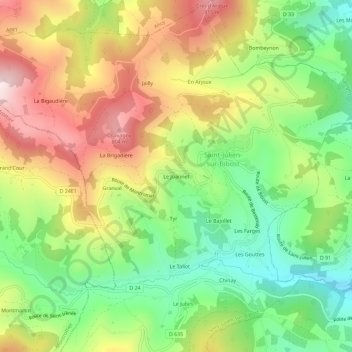 Mappa topografica Le Joannet, altitudine, rilievo