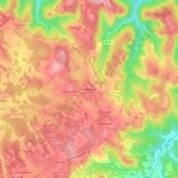 Mappa topografica Mallagare, altitudine, rilievo
