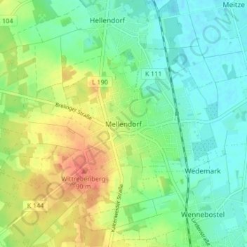 Mappa topografica Mellendorf, altitudine, rilievo