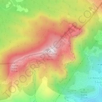 Mappa topografica Mont Caume, altitudine, rilievo