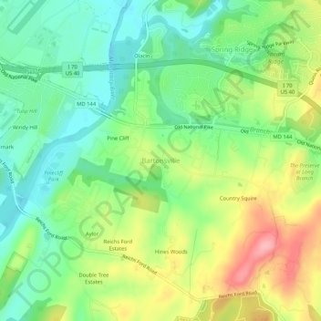 Mappa topografica Bartonsville, altitudine, rilievo