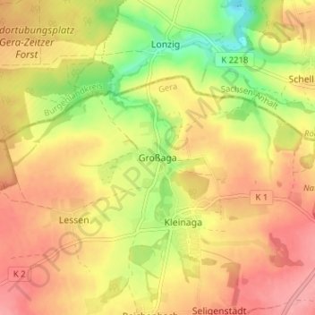 Mappa topografica Großaga, altitudine, rilievo