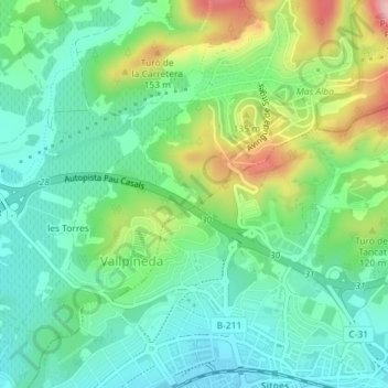 Mappa topografica Camp de l'Anglès, altitudine, rilievo