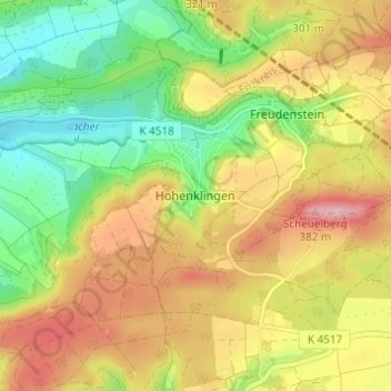 Mappa topografica Hohenklingen, altitudine, rilievo