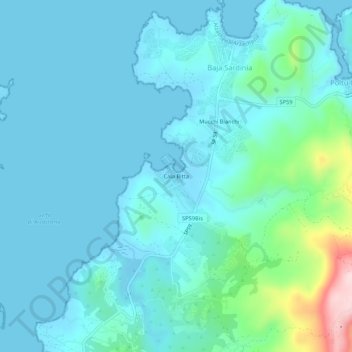 Mappa topografica Cala Bitta, altitudine, rilievo