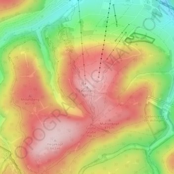 Mappa topografica Ettelsberg, altitudine, rilievo