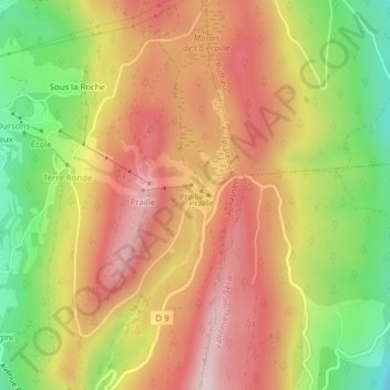 Mappa topografica La Praille, altitudine, rilievo