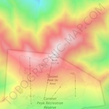 Mappa topografica Coronet Peak, altitudine, rilievo