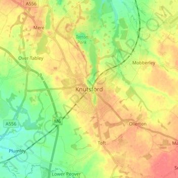 Mappa topografica Knutsford, altitudine, rilievo