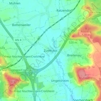 Mappa topografica Zumhaus, altitudine, rilievo