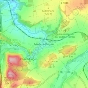 Mappa topografica Niederwillingen, altitudine, rilievo