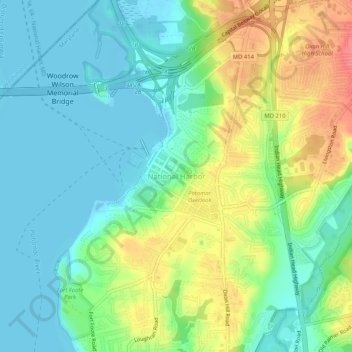 Mappa topografica National Harbor, altitudine, rilievo