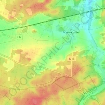 Mappa topografica Lüben, altitudine, rilievo