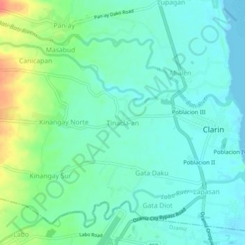 Mappa topografica Tinacla-an, altitudine, rilievo
