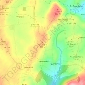 Mappa topografica O Covelo, altitudine, rilievo