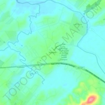 Mappa topografica Fairfield, altitudine, rilievo