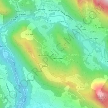 Mappa topografica Ivoray, altitudine, rilievo