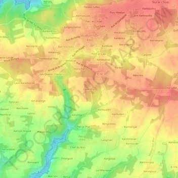 Mappa topografica Lann Vraz, altitudine, rilievo