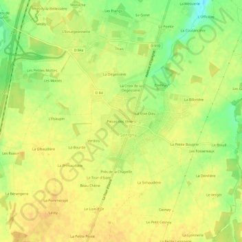 Mappa topografica Pièces des Viviers, altitudine, rilievo