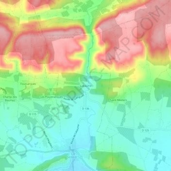 Mappa topografica Labaume, altitudine, rilievo
