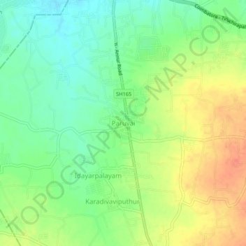 Mappa topografica Paruvai, altitudine, rilievo