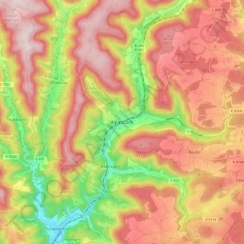 Mappa topografica Alpirsbach, altitudine, rilievo