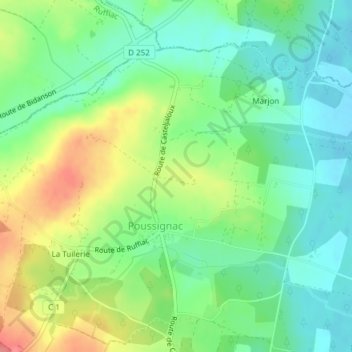 Mappa topografica Samazeuilh, altitudine, rilievo