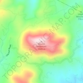 Mappa topografica Round Mountain, altitudine, rilievo