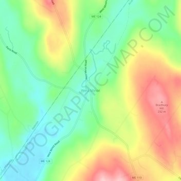 Mappa topografica West Minot, altitudine, rilievo