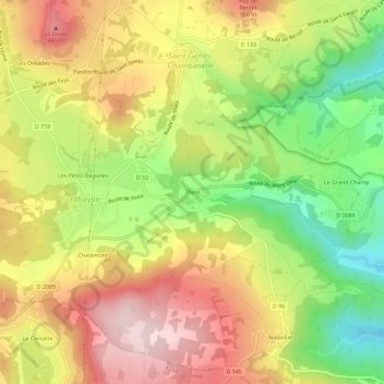 Mappa topografica Theix, altitudine, rilievo