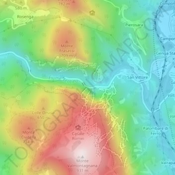 Mappa topografica Grotta di Frasassi, altitudine, rilievo