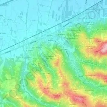 Mappa topografica Bosco Madio superiore, altitudine, rilievo