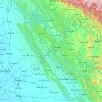 Mappa topografica Una, altitudine, rilievo