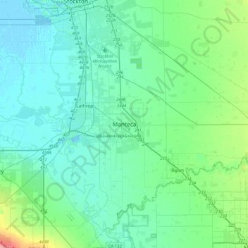 Mappa topografica Manteca, altitudine, rilievo