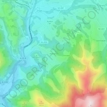 Mappa topografica Aintzialde, altitudine, rilievo