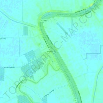 Mappa topografica Clarksburg, altitudine, rilievo