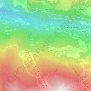 Mappa topografica Le Freney, altitudine, rilievo