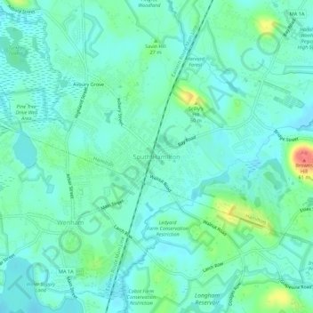Mappa topografica South Hamilton, altitudine, rilievo