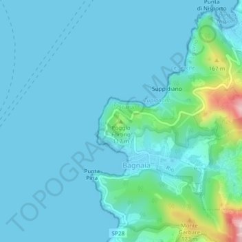 Mappa topografica Poggio Fortino, altitudine, rilievo