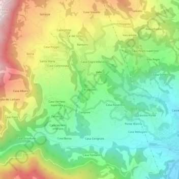 Mappa topografica Brugnoni, altitudine, rilievo