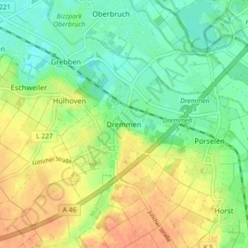 Mappa topografica Dremmen, altitudine, rilievo