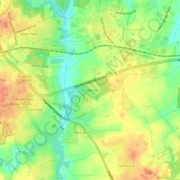 Mappa topografica Knollwood, altitudine, rilievo