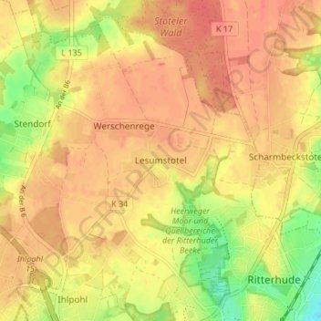 Mappa topografica Lesumstotel, altitudine, rilievo