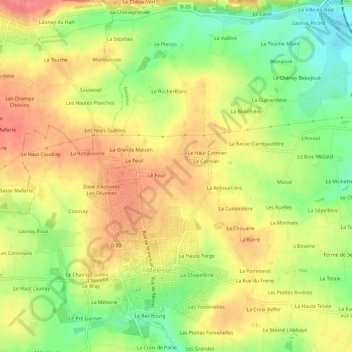 Mappa topografica Le Feuil, altitudine, rilievo