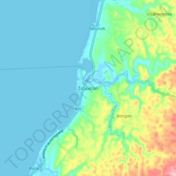 Mappa topografica Tabuelan, altitudine, rilievo