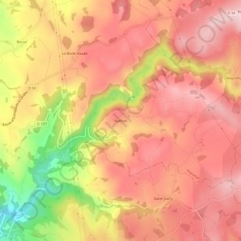Mappa topografica Authun, altitudine, rilievo
