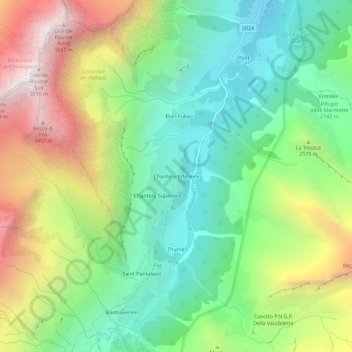 Mappa topografica Chantéry Inferiore, altitudine, rilievo
