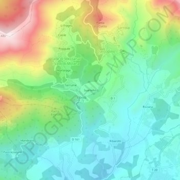 Mappa topografica Suartello, altitudine, rilievo