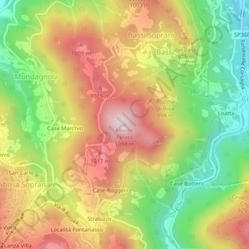 Mappa topografica Monte Pelato, altitudine, rilievo