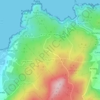 Mappa topografica Monte de San Pedro, altitudine, rilievo